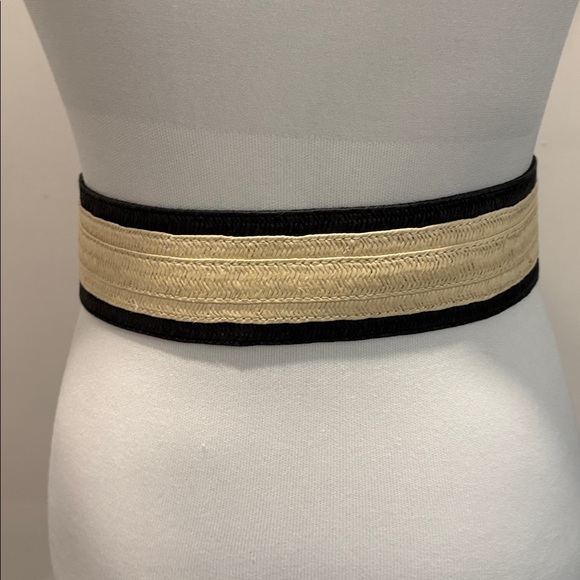 ZARA Woven Belt Black Cream Wide Stretch Statement Buckle Classic Chic - Picture 6 of 15